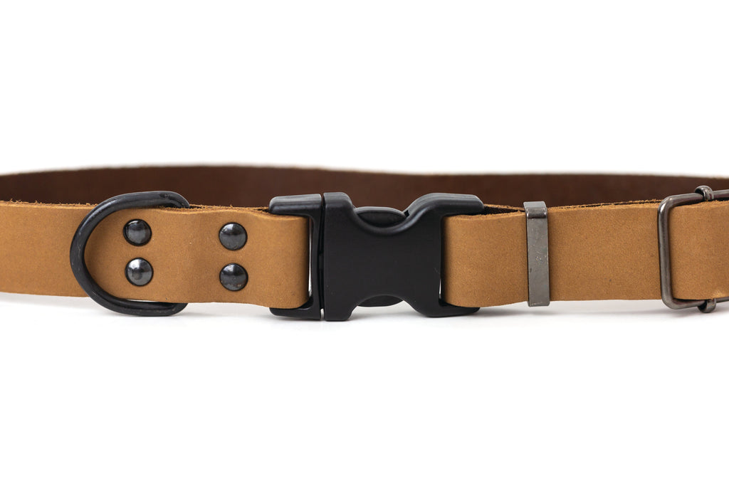 Sport Style Khaki Leather Dog Collar