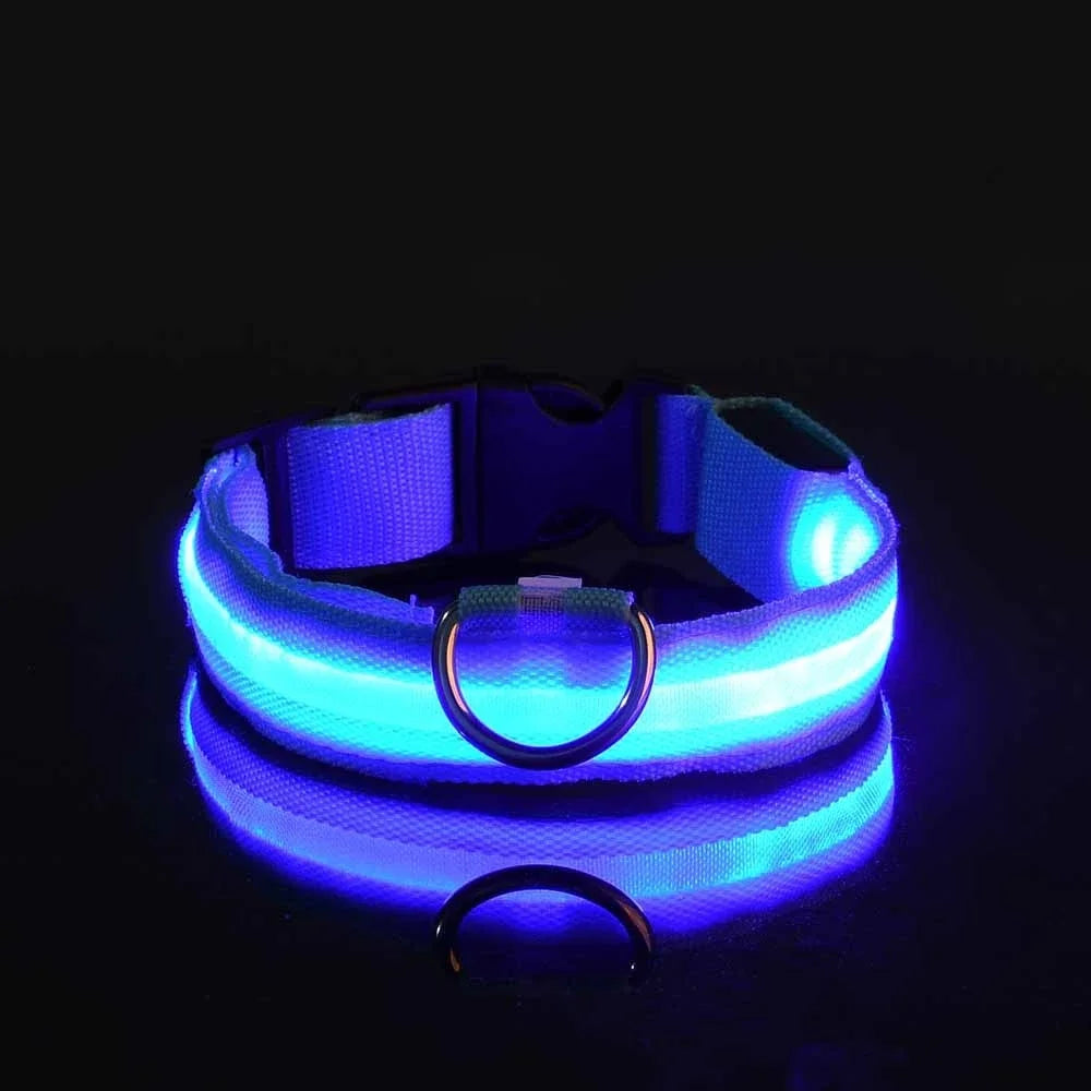 Dog or Cat Collar Nylon LED Night Safety Flashing Glow In The Dark