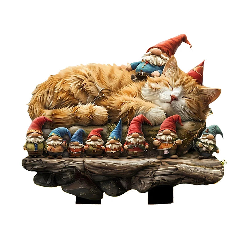 Dwarfs And Cat Acrylic Garden Outdoor Decoration