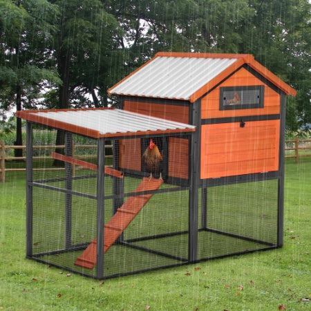 Durable Wood And Iron Chicken Enclosure With Runway And Waterproof Roof