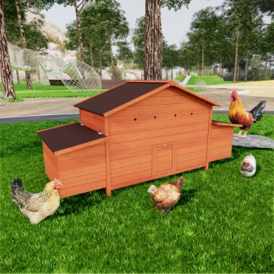 Large Wooden Chicken Enclosure For Outdoor With 2 Sides Nesting Boxes,2 Free-range Doors Leakproof Tray