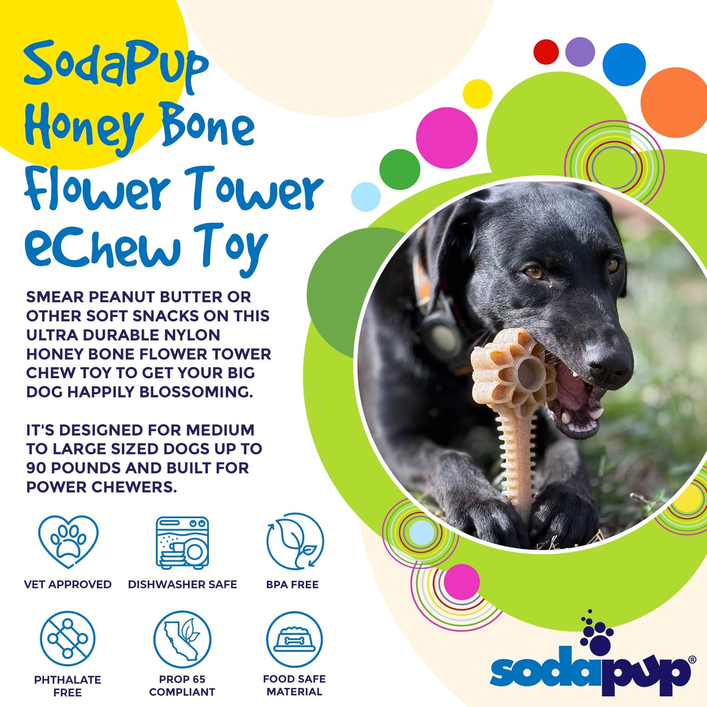 Honey Bone Dental Flower Tower eChew Ultra Durable Nylon Dog Chew Toy - XL