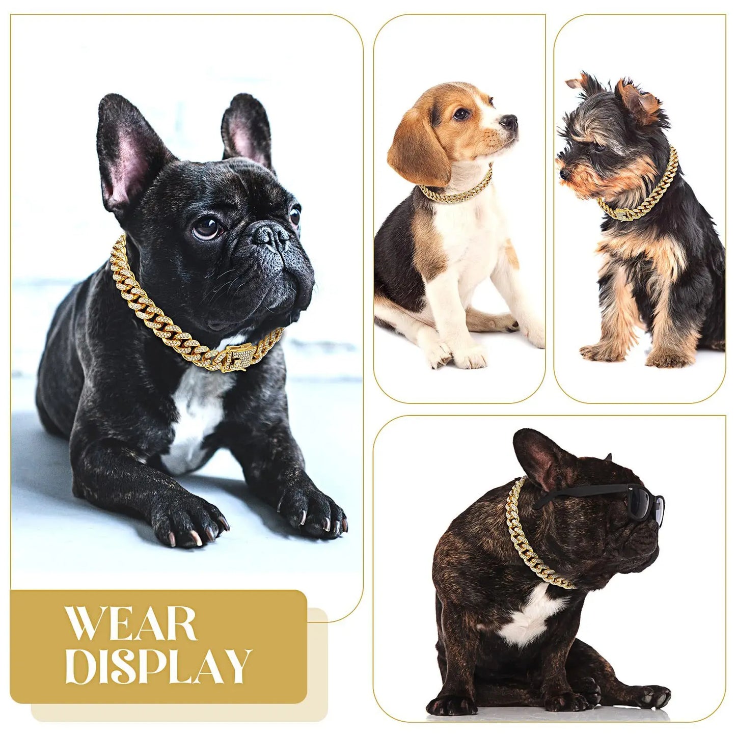 Fake Diamond Pet Metal Chain Collar with Design