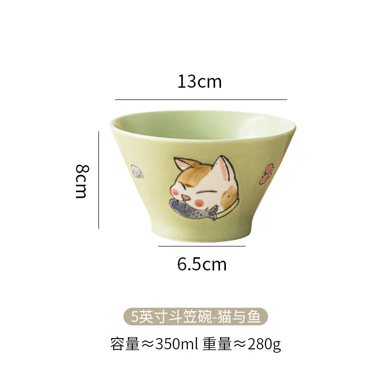 Cartoon Cat Ceramic Bowl hand-painted