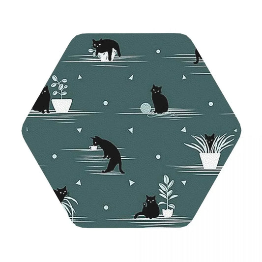 When The Black Cat Is Alone At Home Coasters, Placemats Set of 4