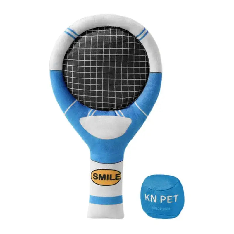 Squeaky Plush Dog Chew Toy Tennis Racket and Ball