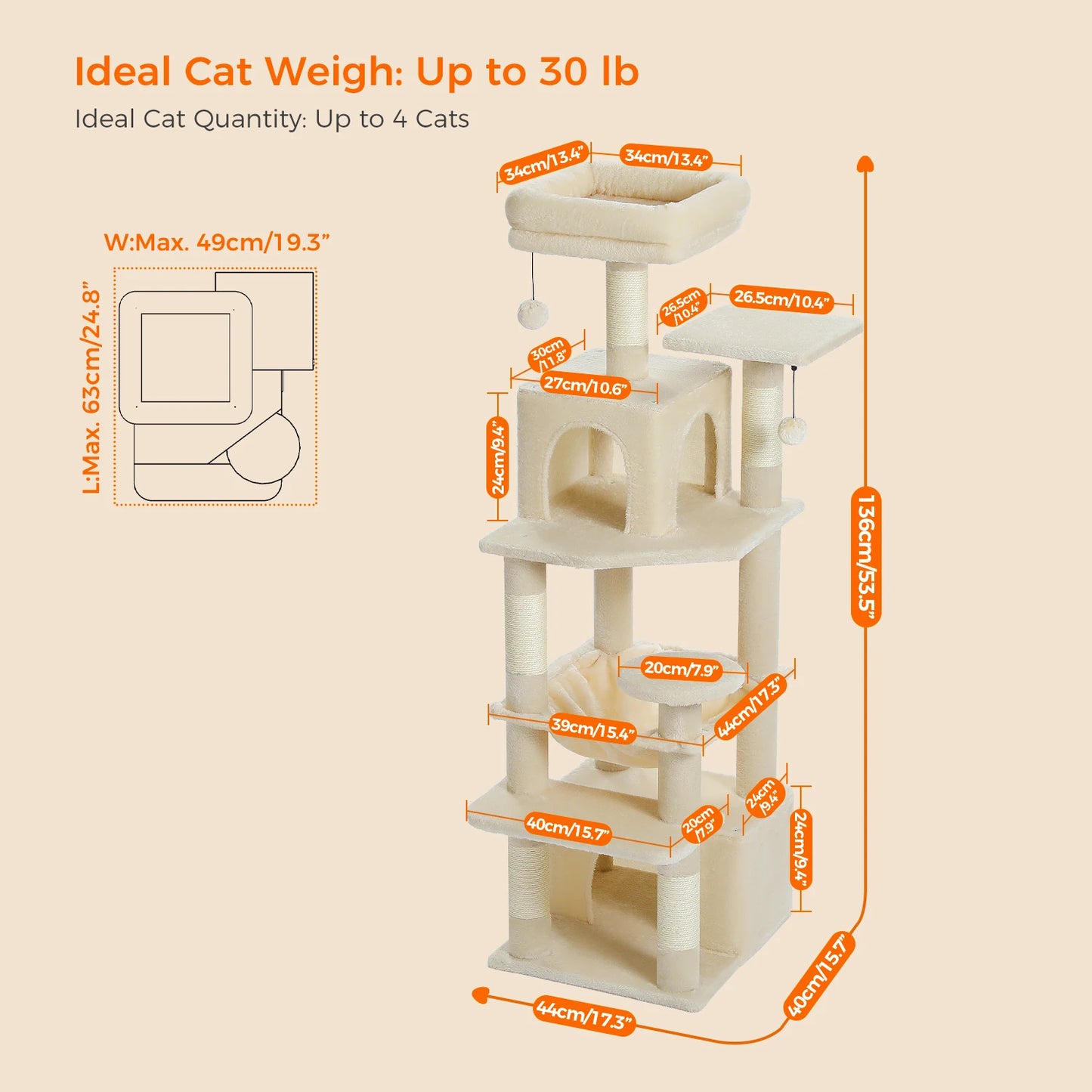 Multi-Level Cat Tree Cat Tower with Scratching Post