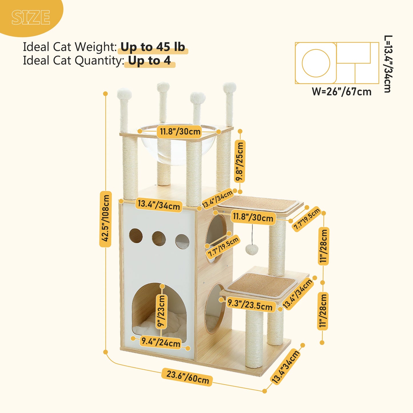 Modern Wood Cat Tree And Heavy Duty Scratch Post