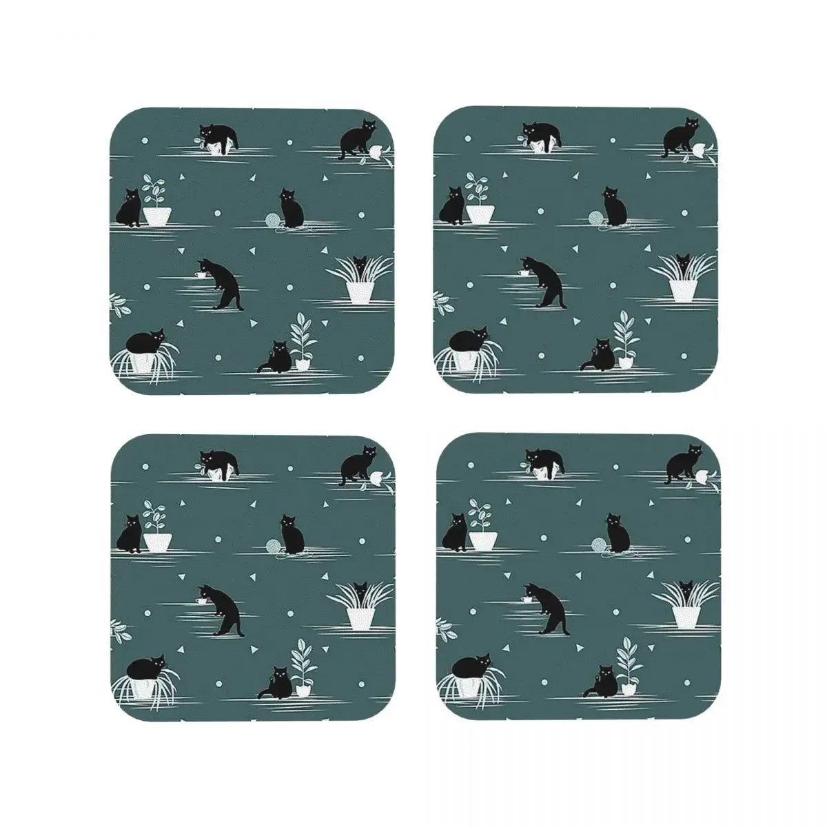 When The Black Cat Is Alone At Home Coasters, Placemats Set of 4