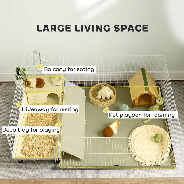 Small Animal Cage with Removable Pet Playpen and Waterproof Pad