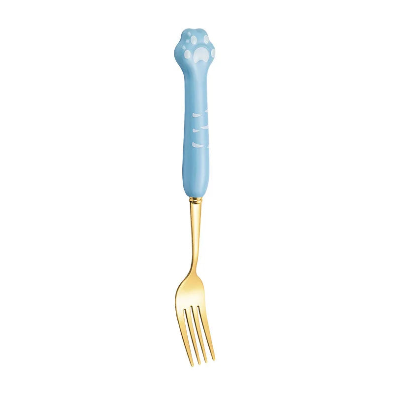 Stainless Steel Cute Cat Claw Ceramic Spoon and Fork