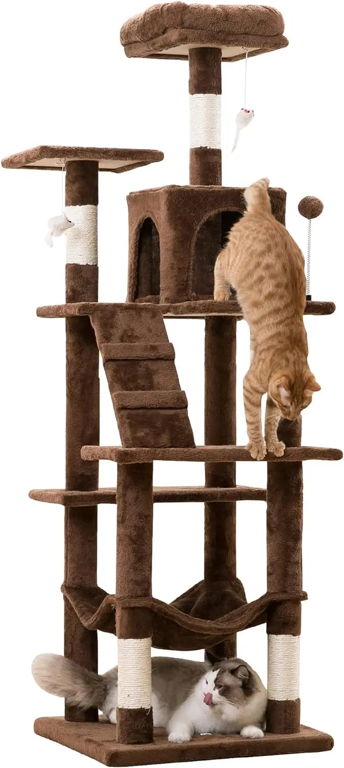 Multi-Level Cat Tree for Large Cats with Sisal-Covered Scratching Posts 63.8 inches