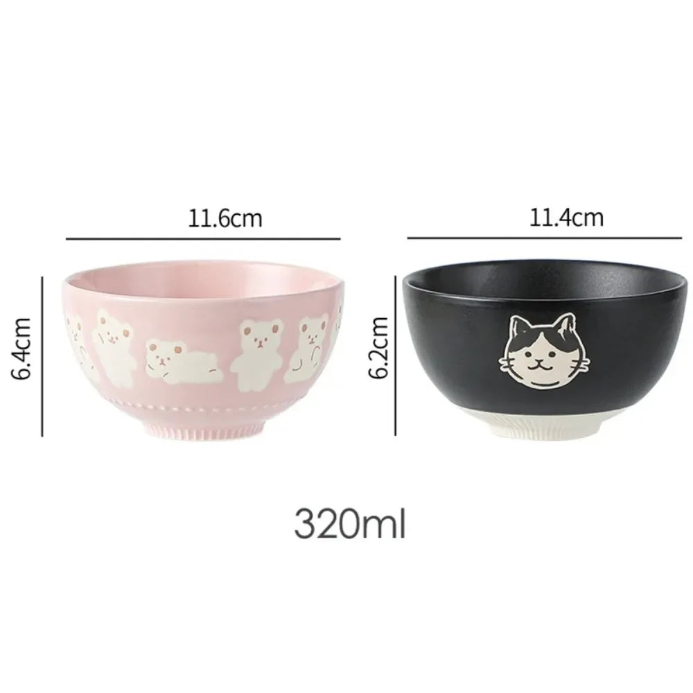 Hand-painted Stoneware Cat Face Ceramic Bowl