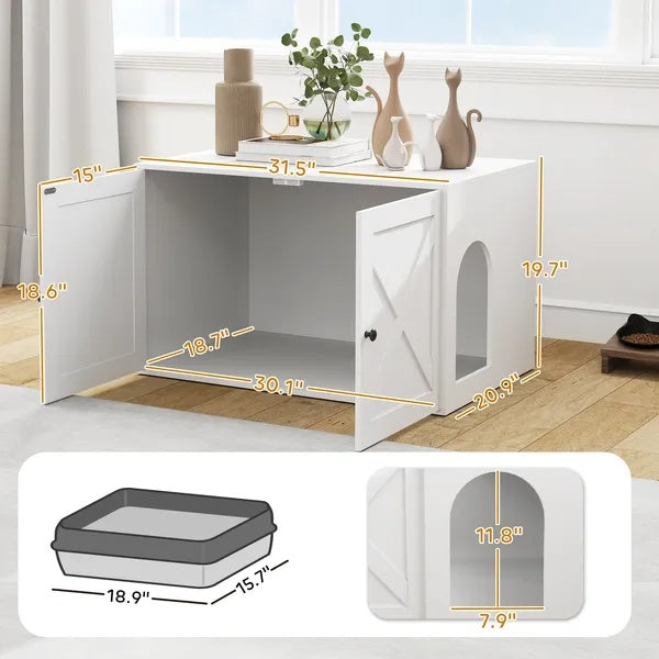 Cat Litter Box Enclosure with Barn Door, Cat Hole