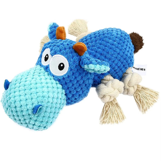 Dog Blue Cow Squeaky Toy With Rope