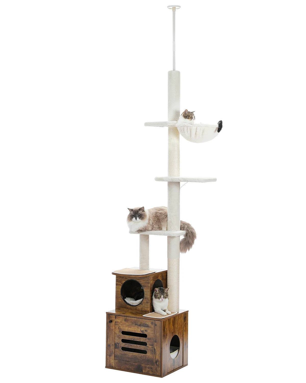 Tall Cat Tree Tower with Scratching Post Cozy Condo House and Litter Box Enclosure