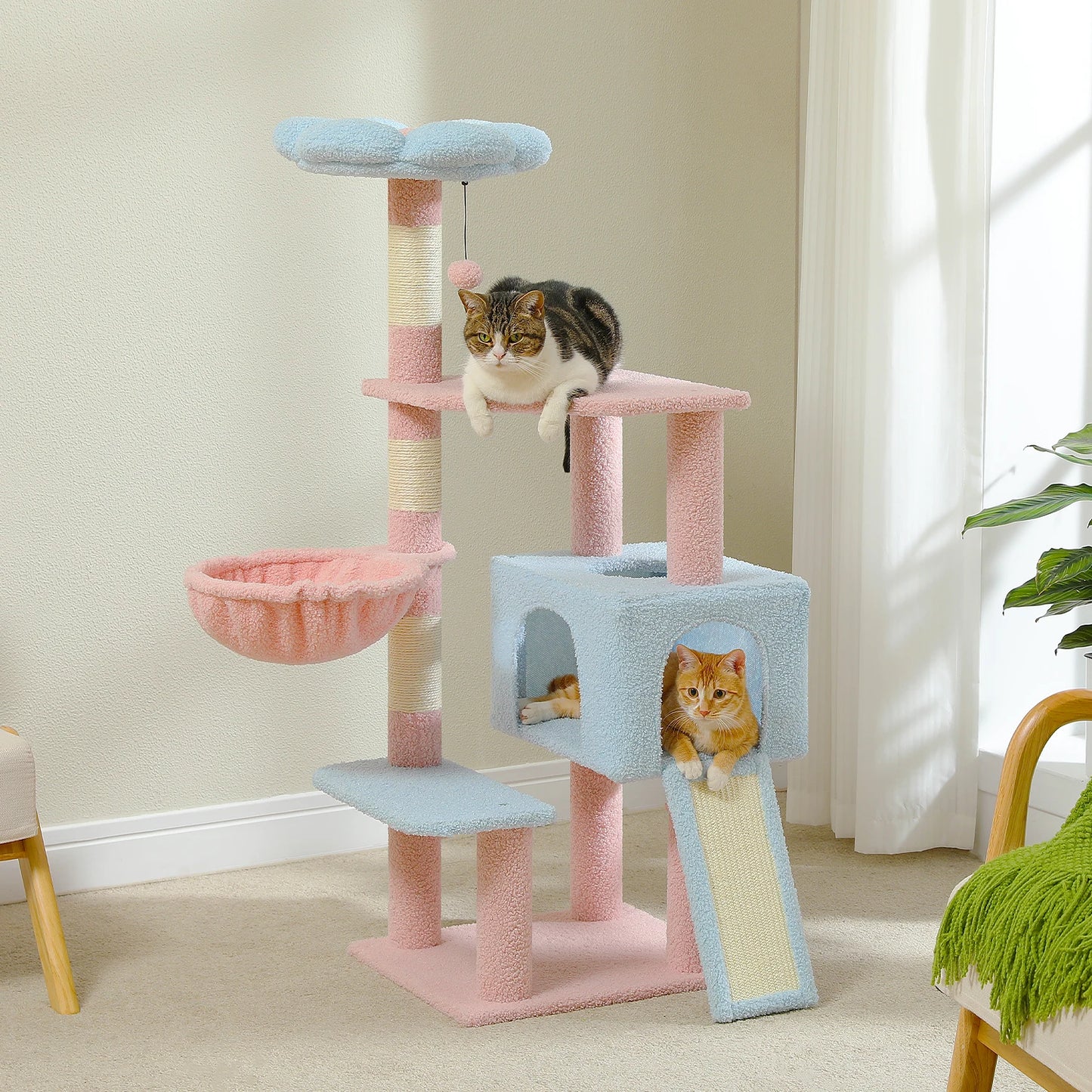 Multi-Level Cat Tree with Sisal Scratching Posts, Hammock, Ramp Ladder