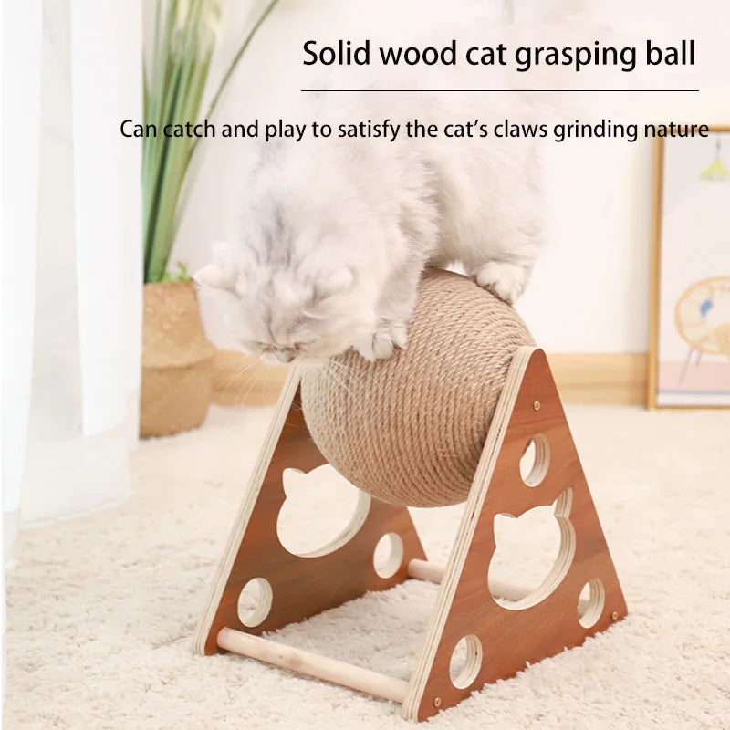 Solid Wood Cat Rotating Scratch Ball