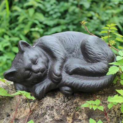 Antique Black Cast Iron Sleeping Cat Statue