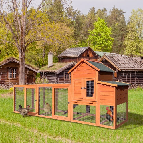 Large Wooden Chicken Enclosure, Outdoor Chicken Coop with Nest Box