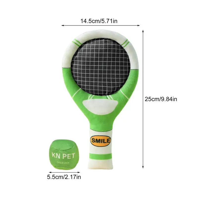 Squeaky Plush Dog Chew Toy Tennis Racket and Ball