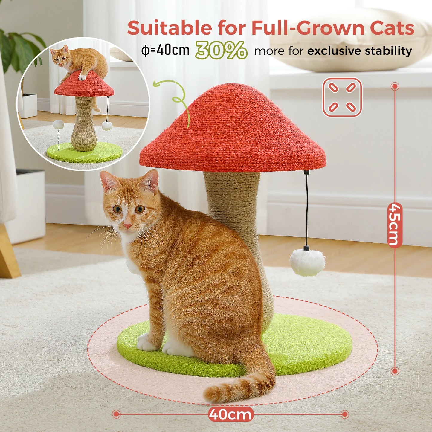 Cat Scratching Post with Spring Ball, Mushroom Scratcher