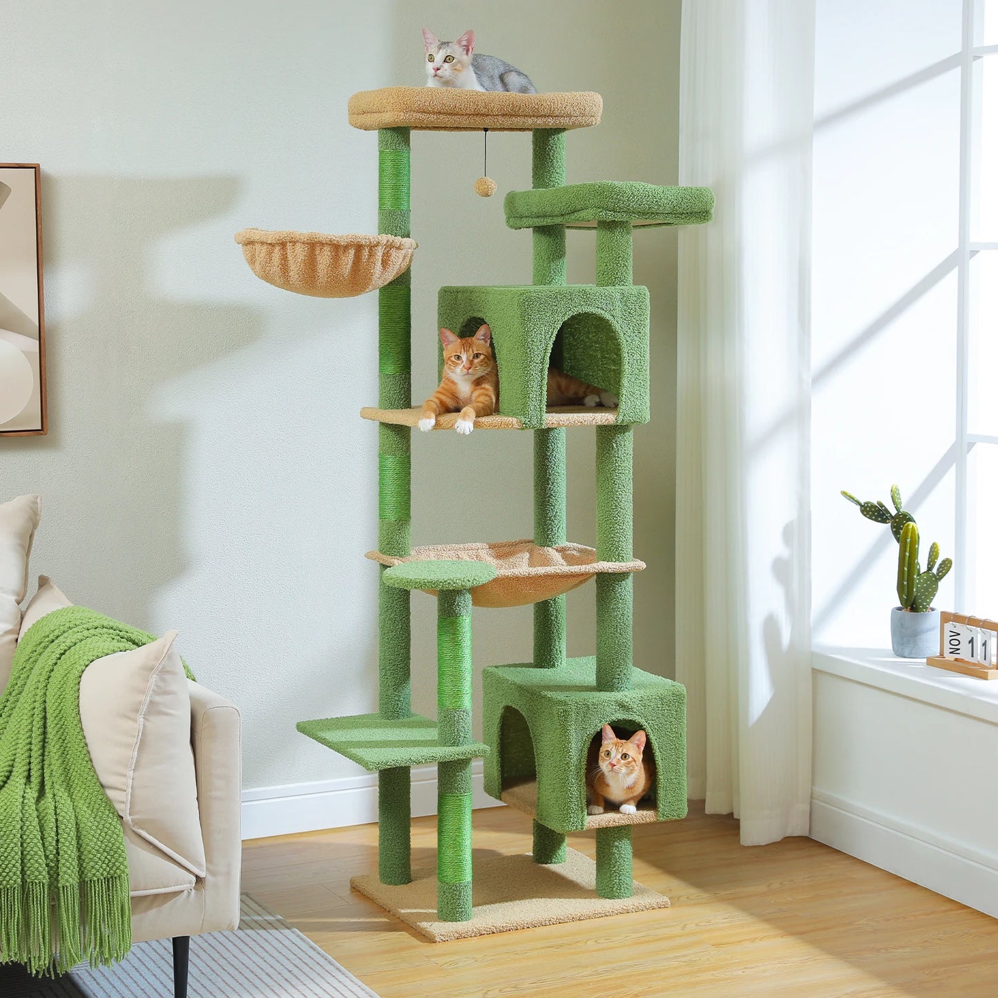 Tall Cat Tree, Multi-Level Tower with Super Large Hammock