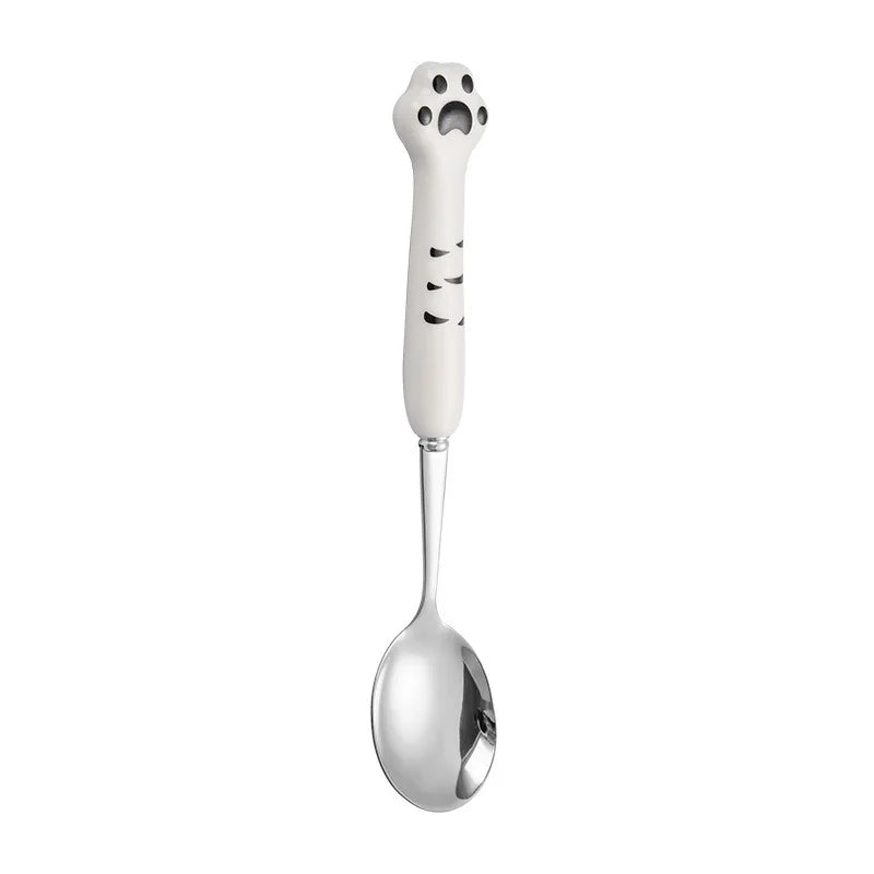 Stainless Steel Cute Cat Claw Ceramic Spoon and Fork