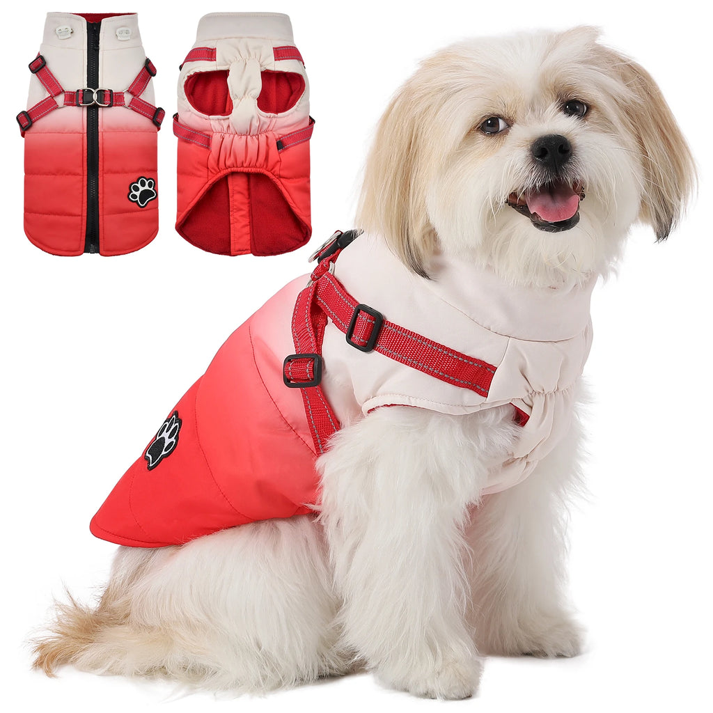 Waterproof Pet Winter Jacket With Harness and Reflective
