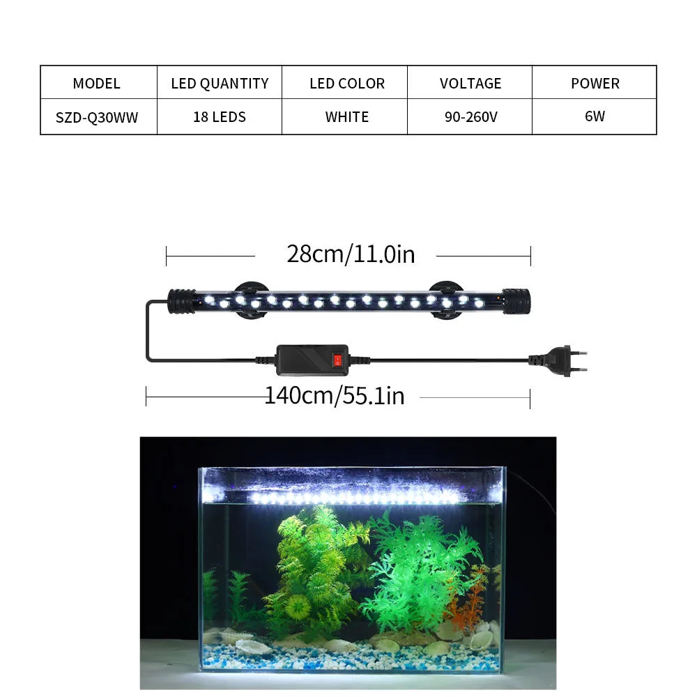 Aquarium Light LED Waterproof Fish Tank Clip Light 90-260V