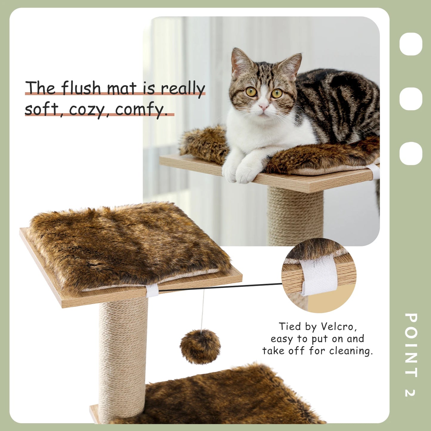 Modern Wooden Cat Tree Scratching Post Multi-Level Tower