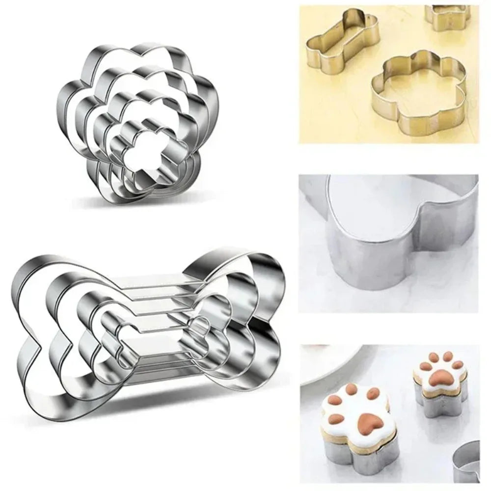 Cookie Cutter Pet Dog Bone Paw Shaped Stainless Steel Mold 4pcs