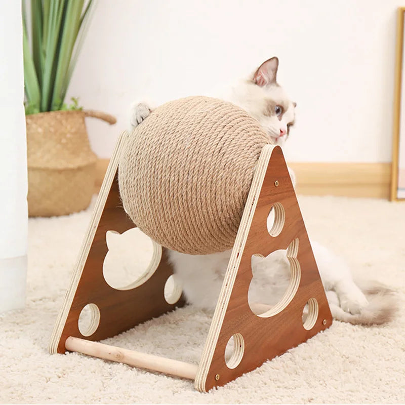 Solid Wood Cat Rotating Scratch Ball