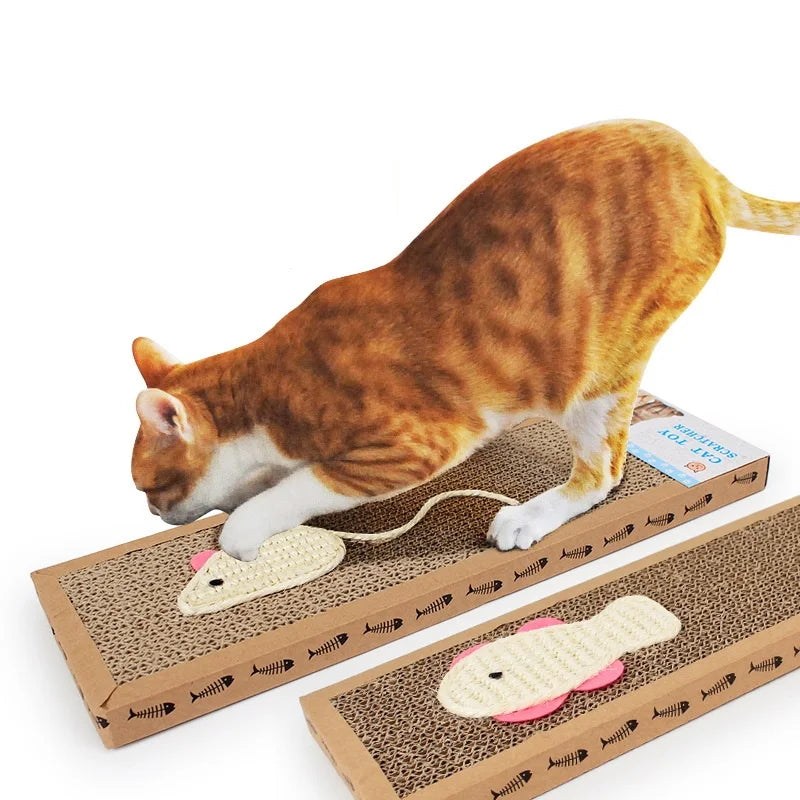 Cat Scratching Board With Cute Fish and Mouse Designs