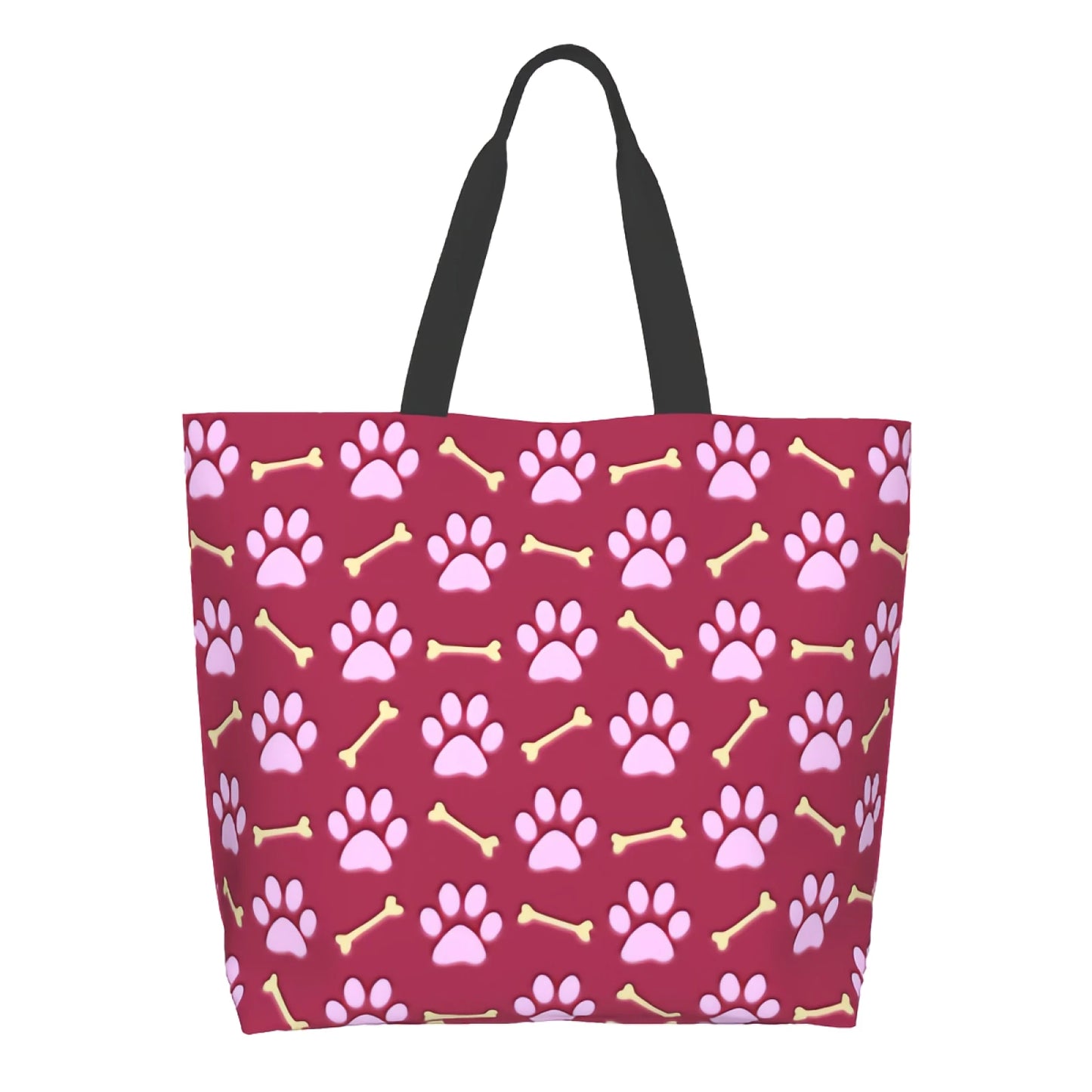 Pink Paw Print Dog Canvas Tote Bag