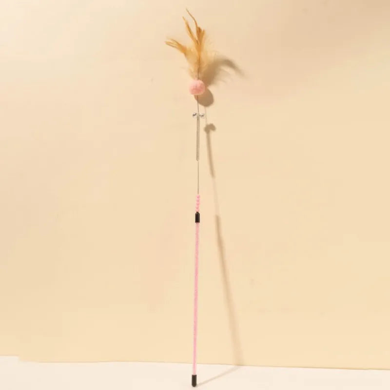 Feather Cat Stick with Bell and Wool Ball