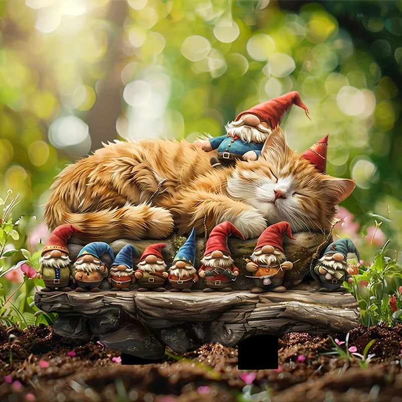 Dwarfs And Cat Acrylic Garden Outdoor Decoration