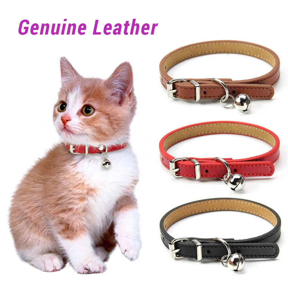 Soft Genuine Leather Cat Collar With Bell