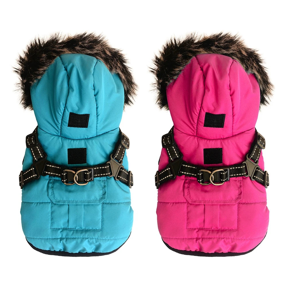 Waterproof Winter Pet Dog Clothes With Harness and Reflective strip