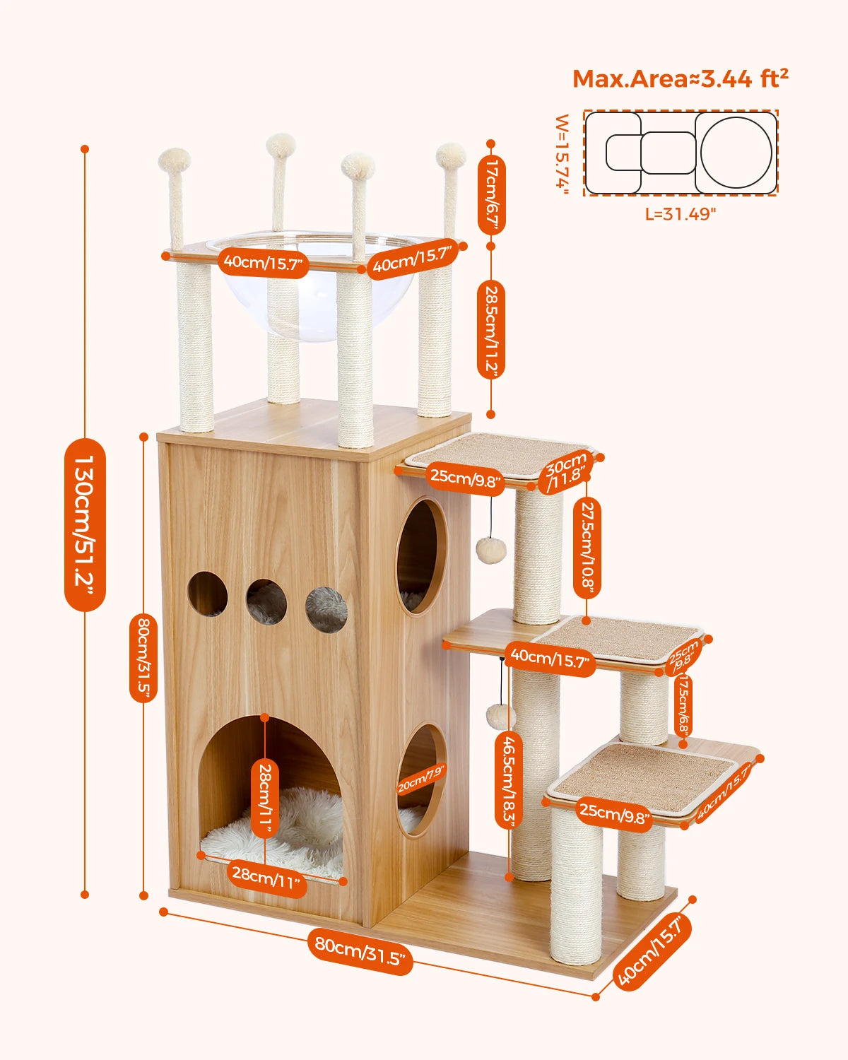 Modern Wood Cat Tree And Heavy Duty Scratch Post