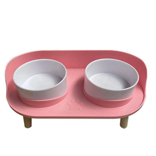 Raised Double Bowl Feeder, Adjustable Height Anti-tip Protection