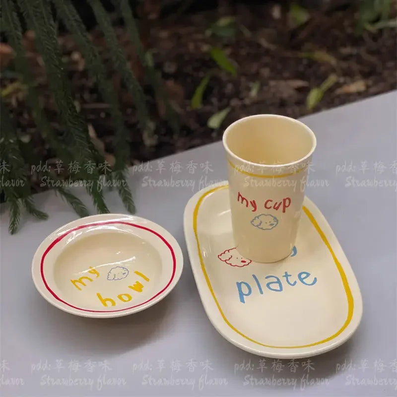 Cream Colored Cute Ceramic Plate Pet Tableware