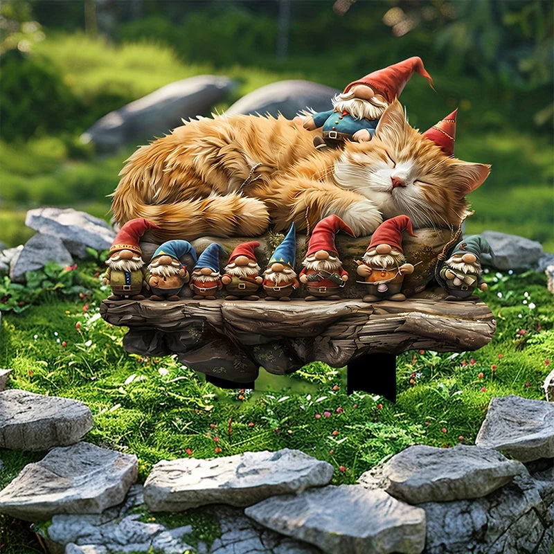 Dwarfs And Cat Acrylic Garden Outdoor Decoration