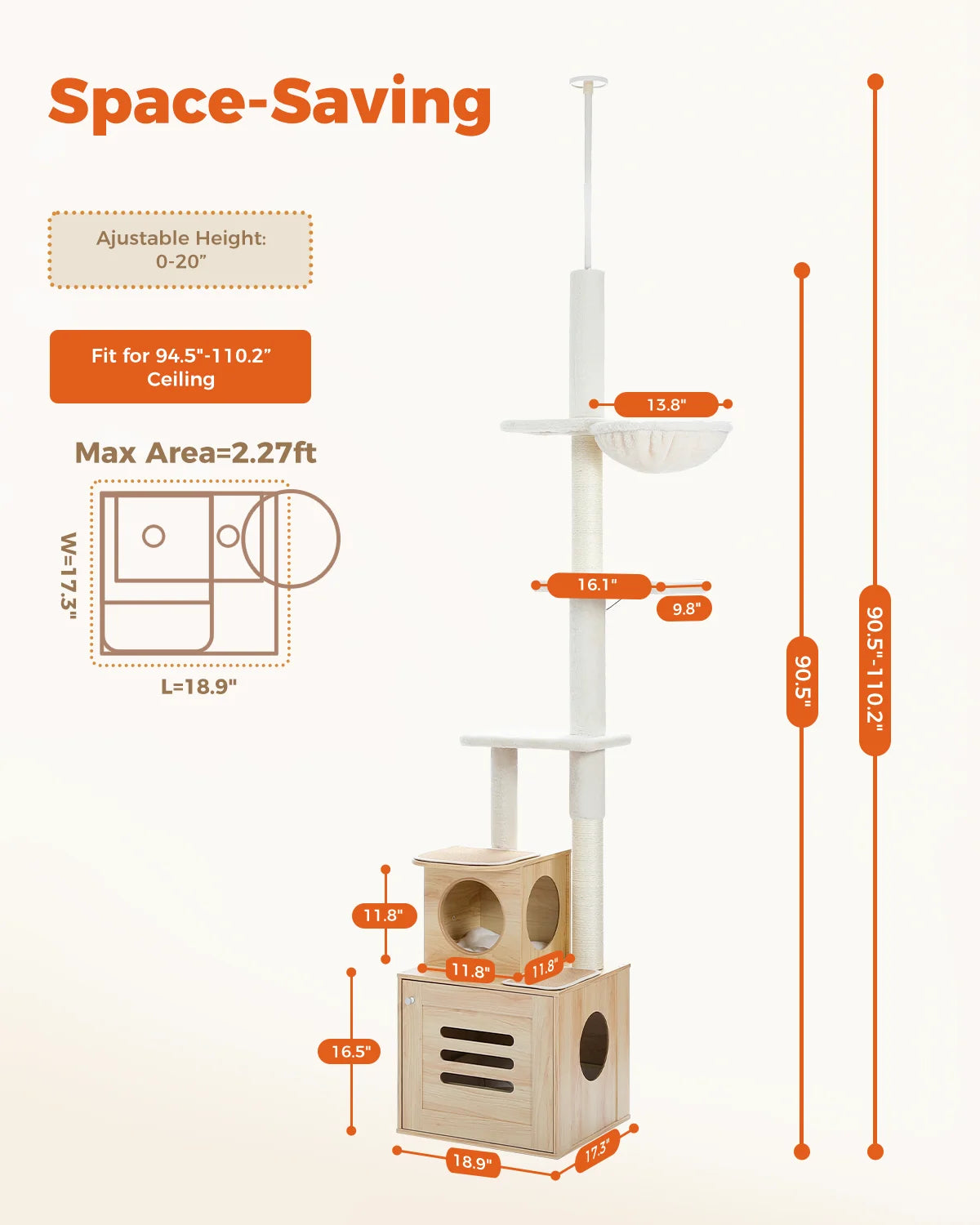 Tall Cat Tree Tower with Scratching Post Cozy Condo House and Litter Box Enclosure