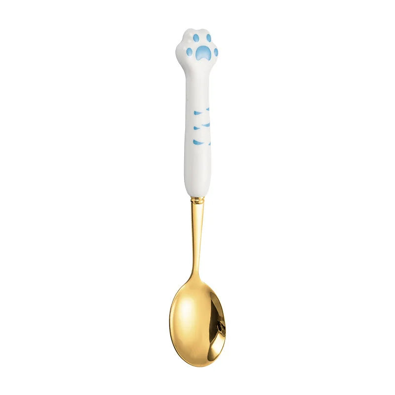 Stainless Steel Cute Cat Claw Ceramic Spoon and Fork