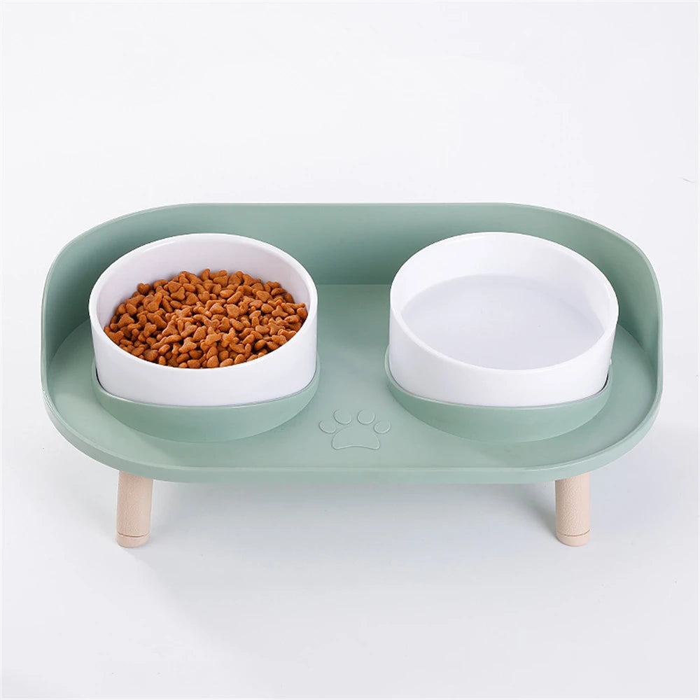 Raised Double Bowl Feeder, Adjustable Height Anti-tip Protection