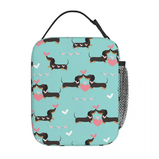 Dachshund Dogs In Love And Hearts Insulated Lunch Bags