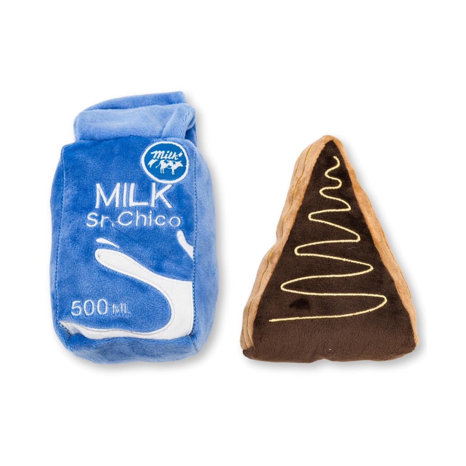 Cake Slice & Milk Midnight Snack Plush Dog Toy Gift Set – with Squeaker & Crinkle Paper