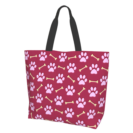 Pink Paw Print Dog Canvas Tote Bag