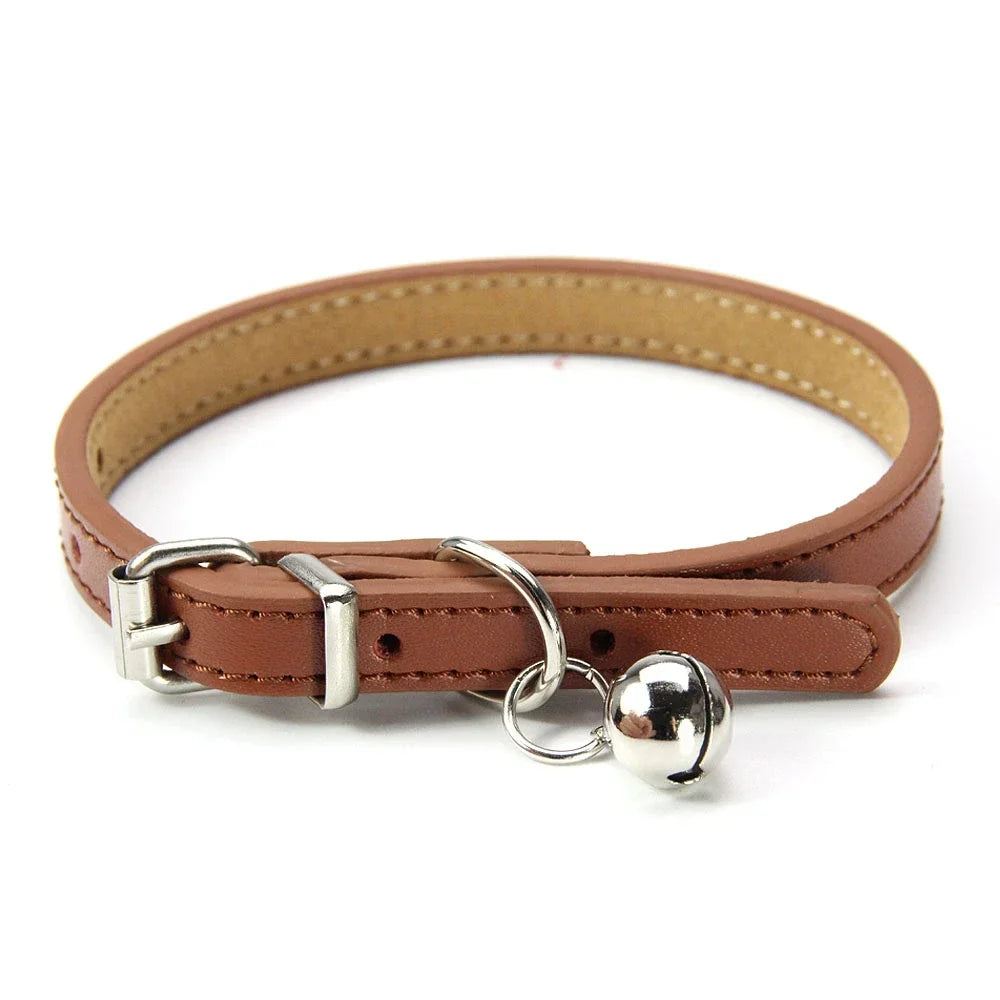 Soft Genuine Leather Cat Collar With Bell